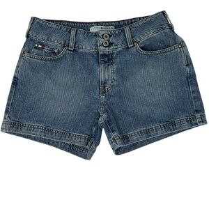 Vintage Tommy Hilfiger Y2K Women's Mom Mid Waist  Aged Blue Denim Shorts Sz 6